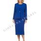 Giovanna - 3pc Collarless Clean Lines Detailed Skirt Suit: DARK NAVY / 16