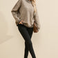 Pale Khaki Contrast Trim Mock Neck Drop Shoulder Sweater