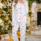 White Christmas Print Lapel Shirt and Pants Pajama Set