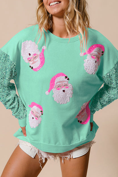 Moonlight Jade Sequined Santa Claus Christmas Sweatshirt