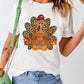 White Happy Turkey Day Leopard Print Graphic Crew Neck T Shirt