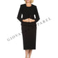 Giovanna - 3pc Collarless Clean Lines Detailed Skirt Suit: DARK NAVY / 16