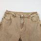 Light French Beige Acid Washed High Rise Cropped Jeans