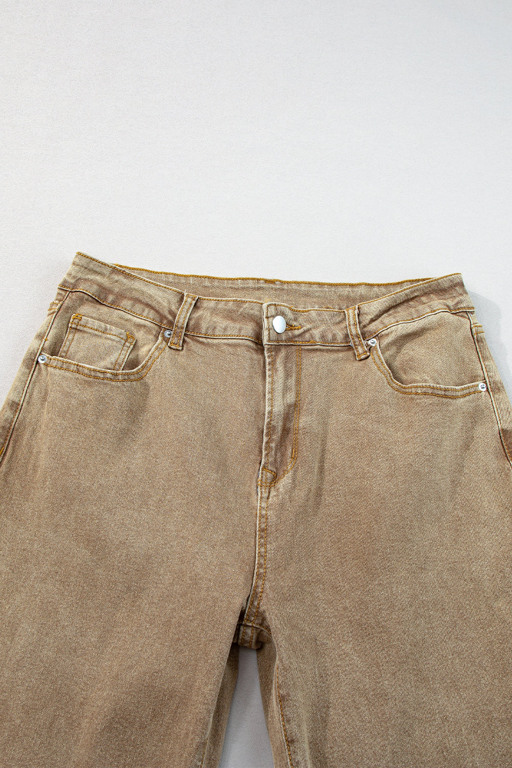 Light French Beige Acid Washed High Rise Cropped Jeans