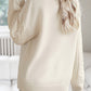 Beige Twist Sleeve Patchwork Plain Sweater