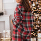 Red Christmas Checkered Pattern Loose Shirt and Pants Pajama Set