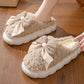 Pink Contrast Bowknot Applique Plush Winter Slippers