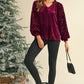 Evergreen Velvet Sequin Patchwork Sleeve Button Up Blouse