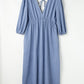 Myosotis Chambray Deep V Neck Bracelet Sleeve Maxi Dress