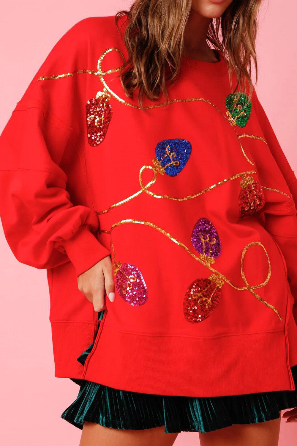 Black Sequin Bright Lights Oversized Christmas Sweatshirt