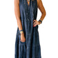 Blue Sleeveless Tiered Chambray Maxi Dress