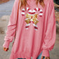 Sequin Candy Cane Round Neck Slit Sweatshirt