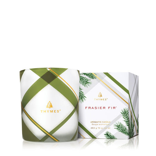 Thymes Frasier Fir Frosted Plaid Medium Candle