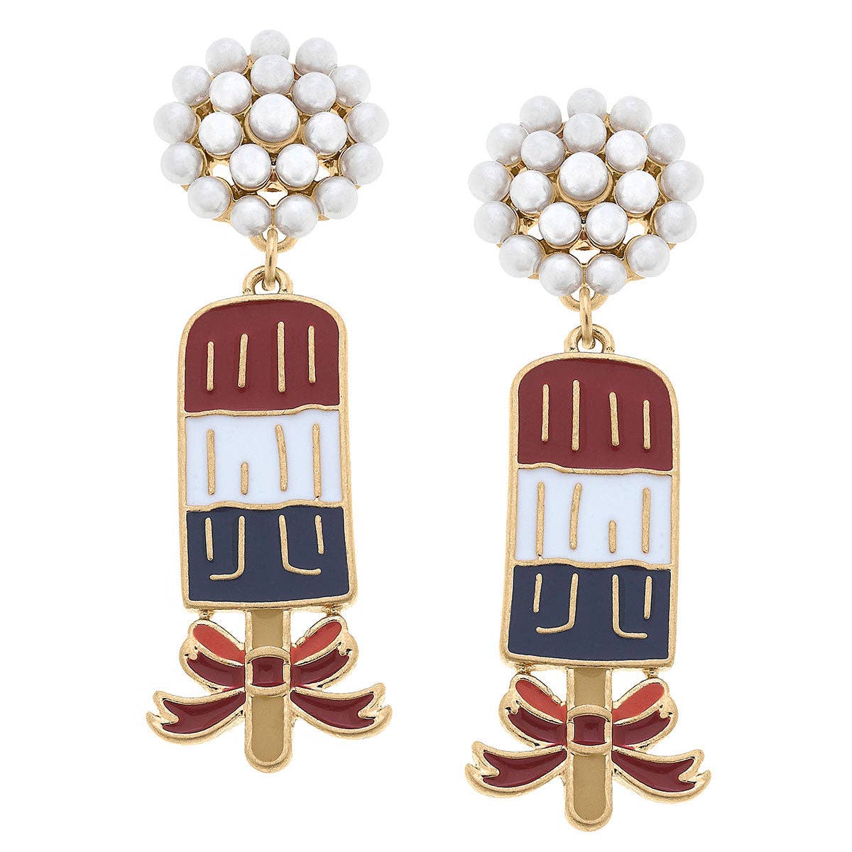 CANVAS Style - 4th of July Popsicle Pearl Cluster Earrings in Red and Blue