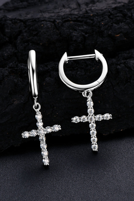 .925 Sterling Silver Moissanite Cross Earrings