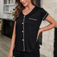 Contrast Piping Button-Up Top and Shorts Pajama Set