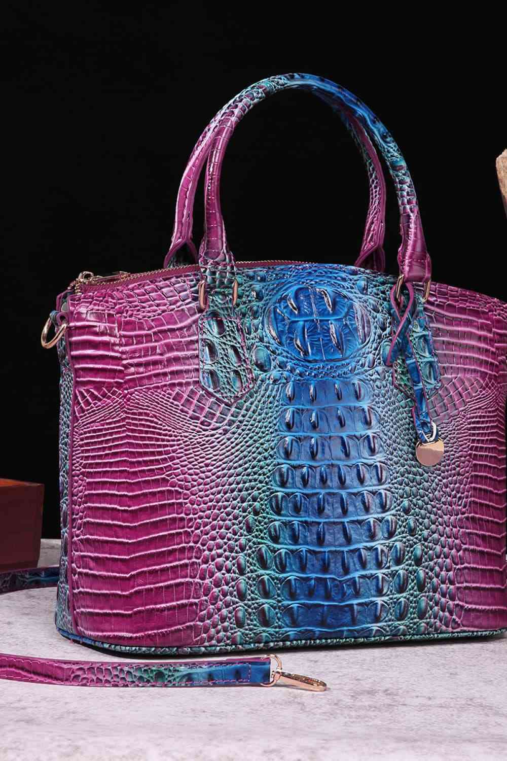 Trendsi Croc Embossed Gradient PU Leather Handbag