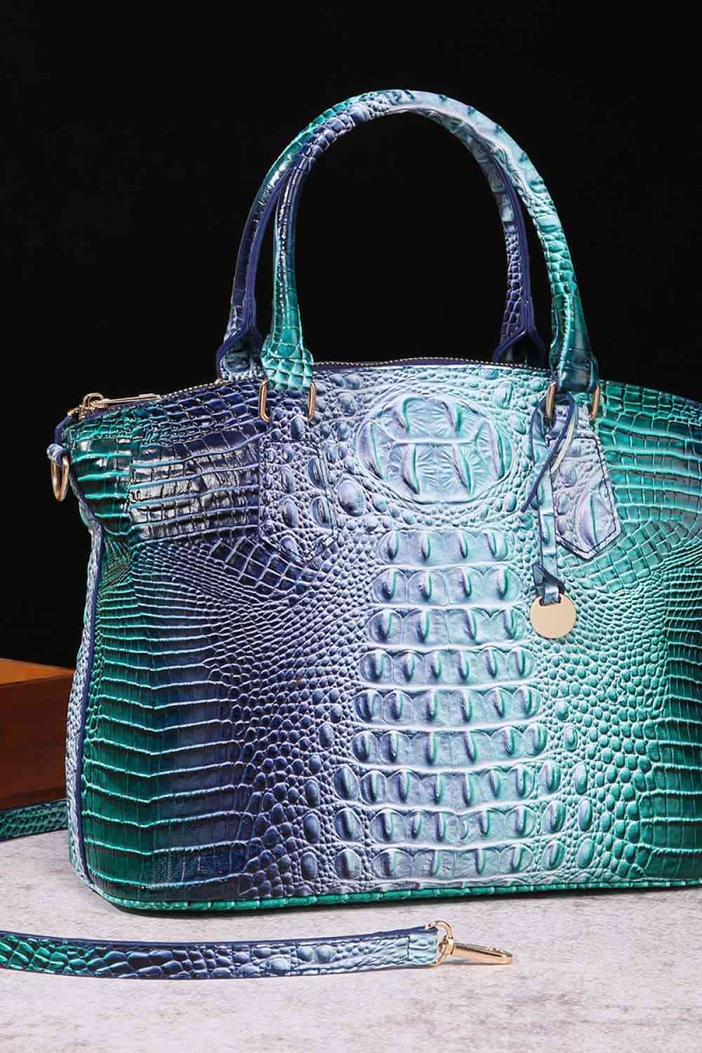 Trendsi Croc Embossed Gradient PU Leather Handbag