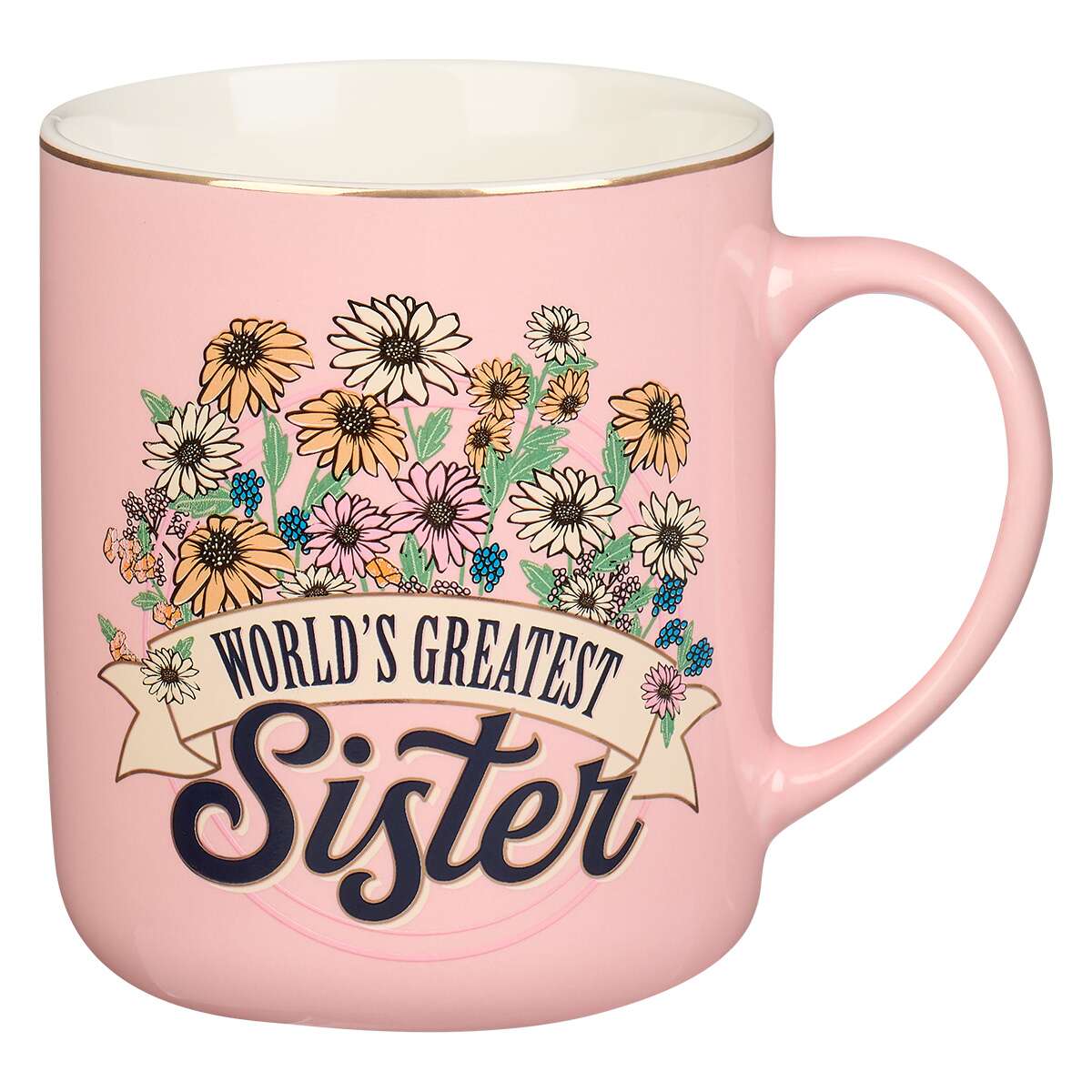 Christian Art Gifts - World's Greatest Sister Pink Daises Ceramic Coffee Mug