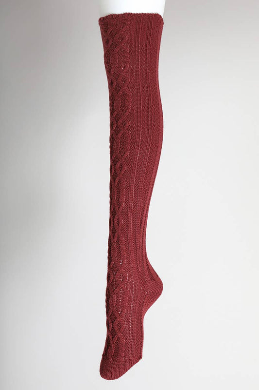 Leto Accessories - Cable Knit Socks: Burgundy