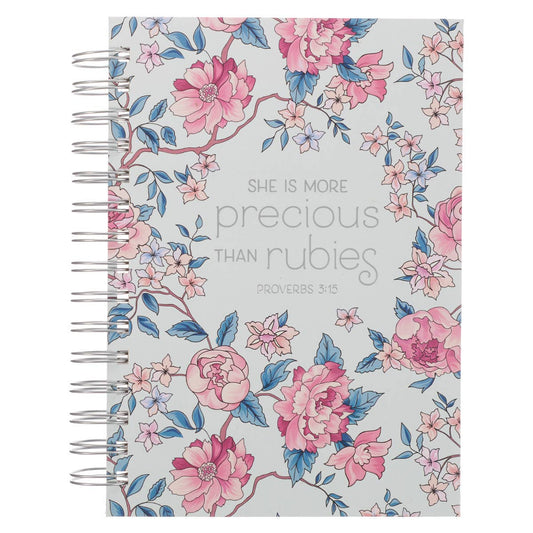 Christian Art Gifts - More Precious Than Rubies Pink Floral Wirebound Journal