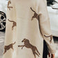 Animal Pattern Mock Neck Long Sleeve Slit Sweater