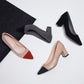 Women's Genuine Leather Square Heel Pump Pointed Toe Shoes Office Career Elegant Pumps lady&#39;s shoes