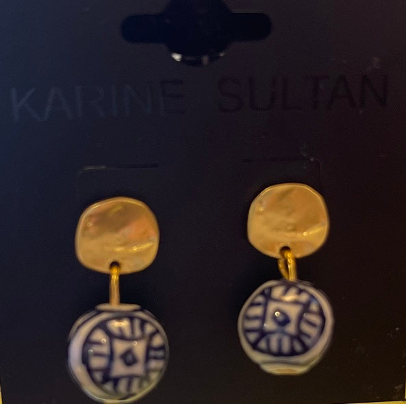 Chinoiserie Bead and Hammered Gold Disc Earrings by Karine Sultan