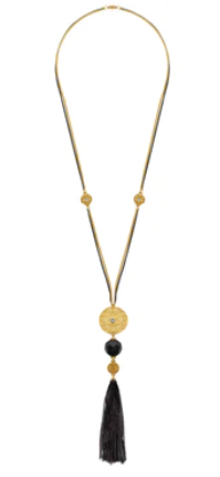 Two Tone Long Pendant Necklace with Gold Tassel by Karine Sultan
