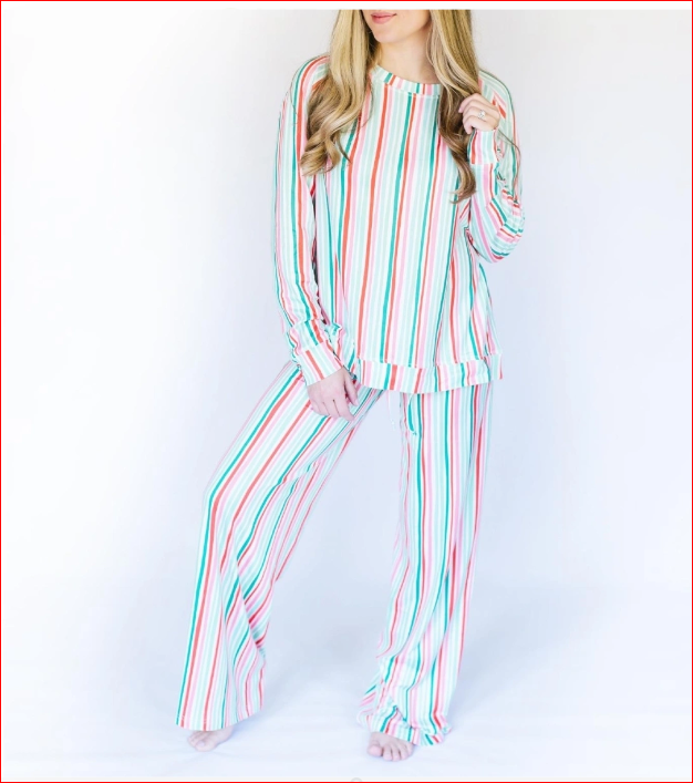 Long Sleeve Candy Striped Loungewear Set from Mary Square
