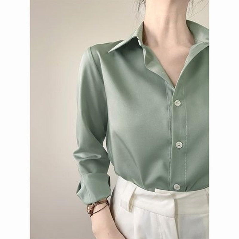 Women's Long Sleeve Solid Blouse Perfect Work or Casual