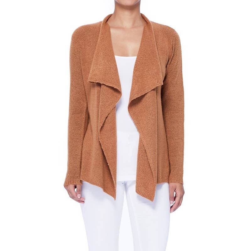 Mak - Long Sleeve Open Front Draped Stylish Cape Sweater Cardigan