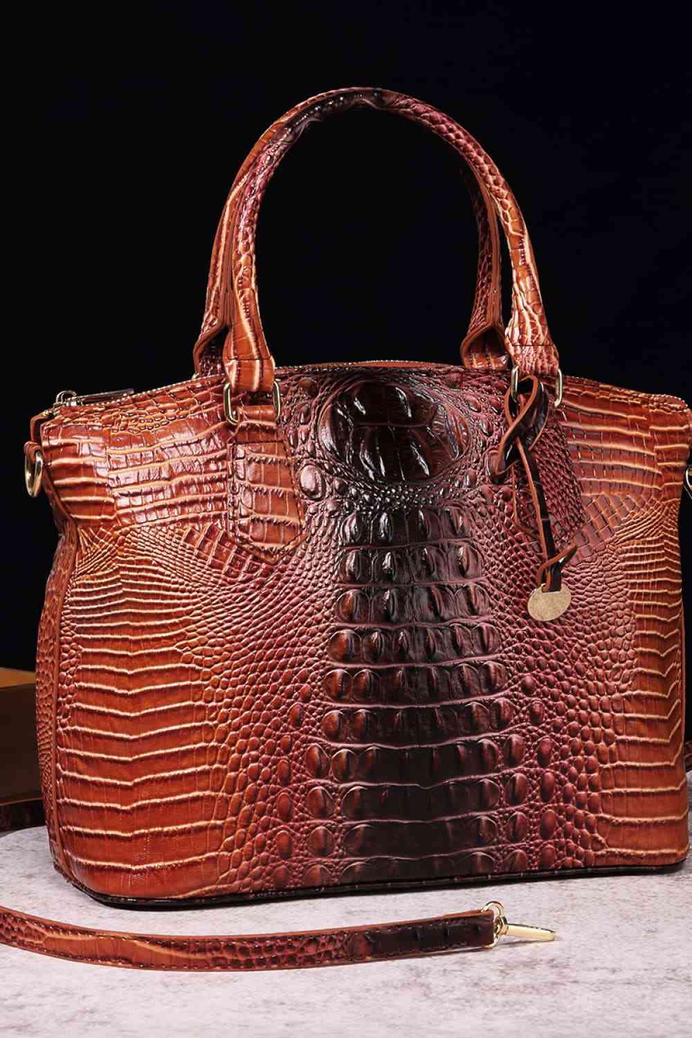 Trendsi Croc Embossed Gradient PU Leather Handbag